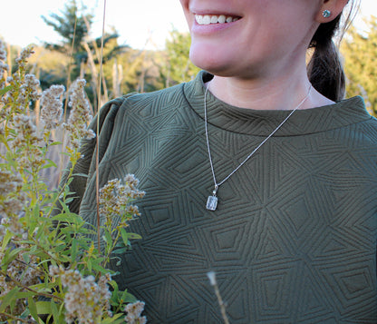 Dendritic Quartz Floral Small Rectangle Lemon Necklace