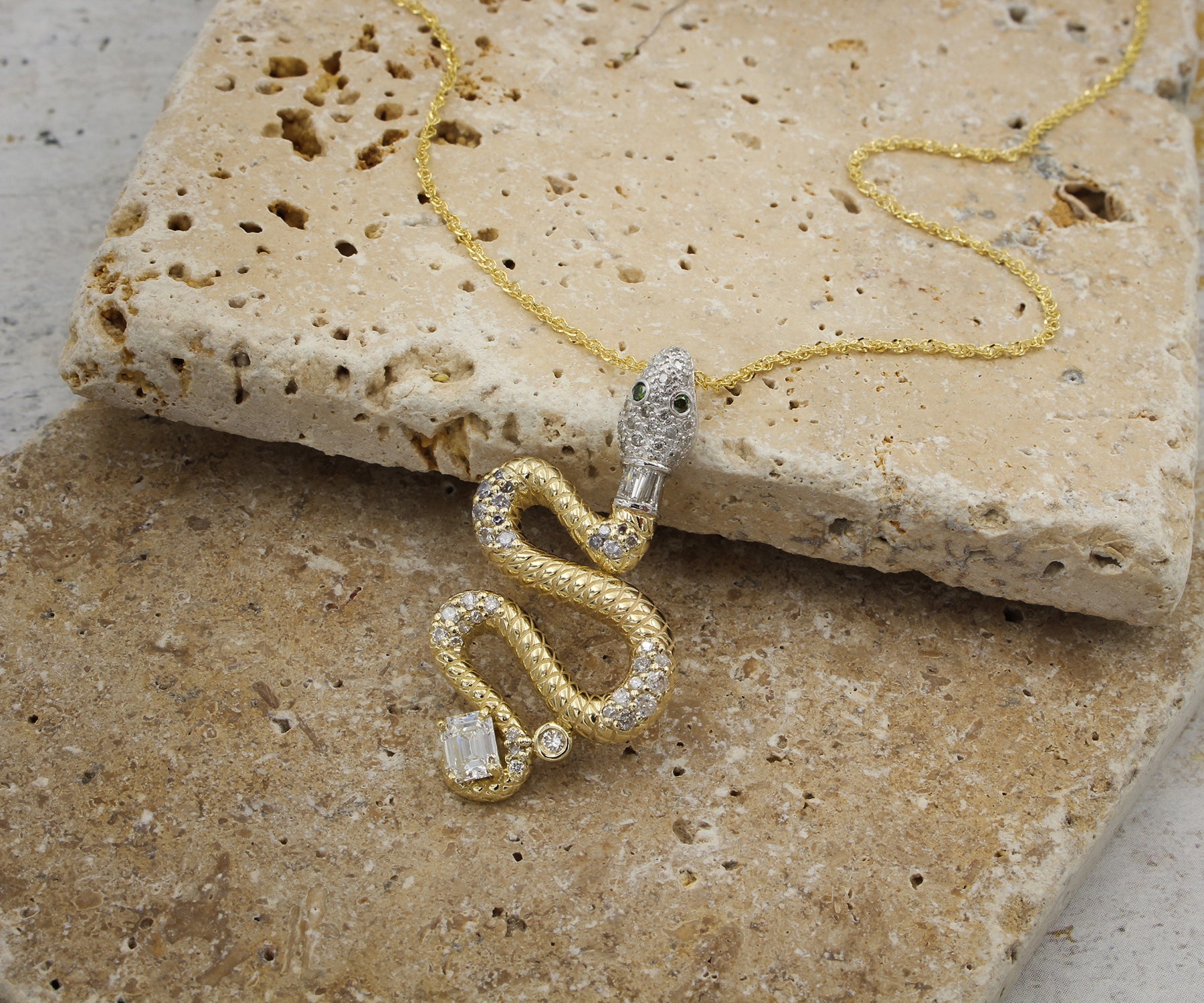 Diamond Snake Yellow Gold Necklace