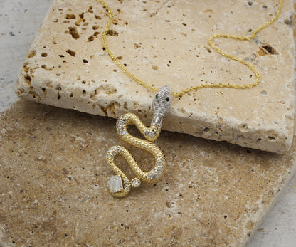 Diamond Snake Yellow Gold Necklace