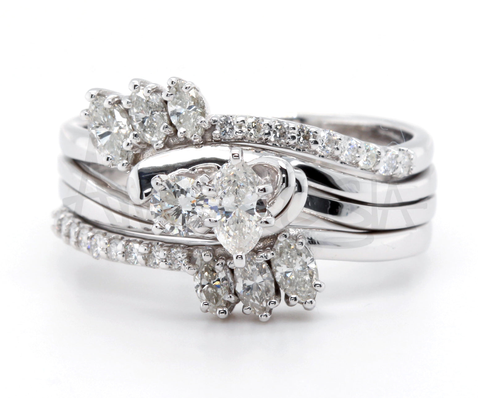 Custom Curved Marquise Diamond Swirl Wedding Ring