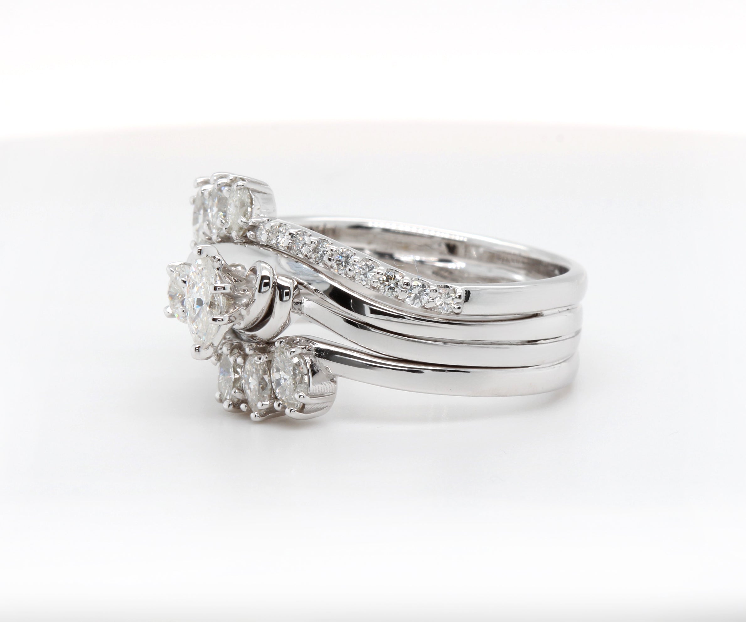 Custom Curved Marquise Diamond Swirl Wedding Ring