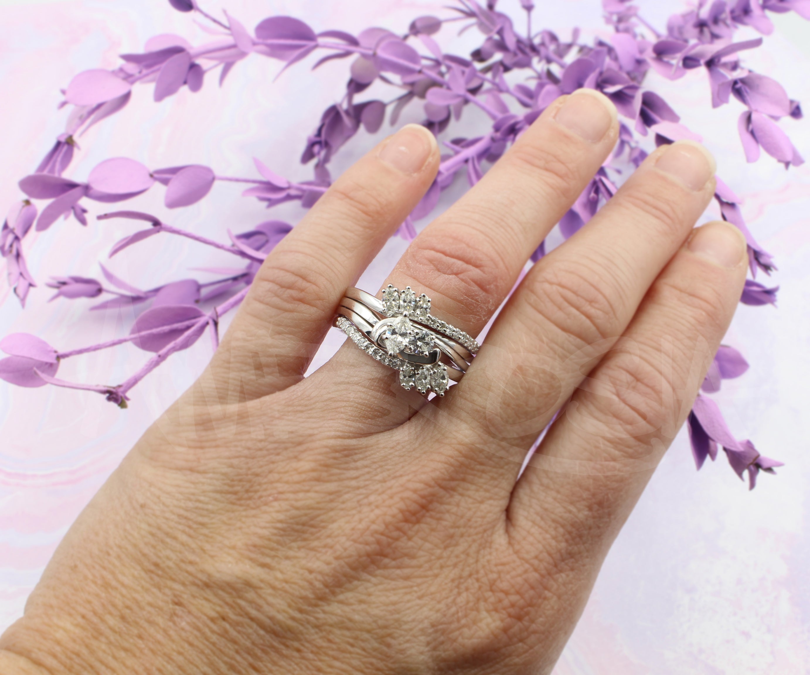 Custom Curved Marquise Diamond Swirl Wedding Ring