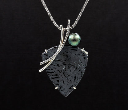 Double Curve Meteorite Pearl Diamond Necklace
