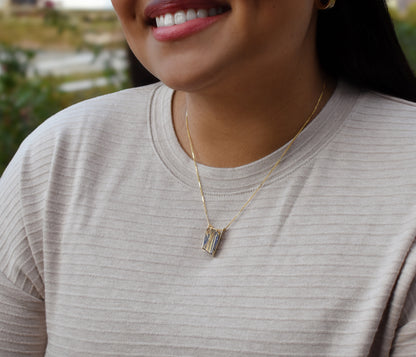 Double Bar Rutilated Quartz Lapis Gold Necklace