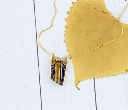 Double Bar Rutilated Quartz Lapis Gold Necklace