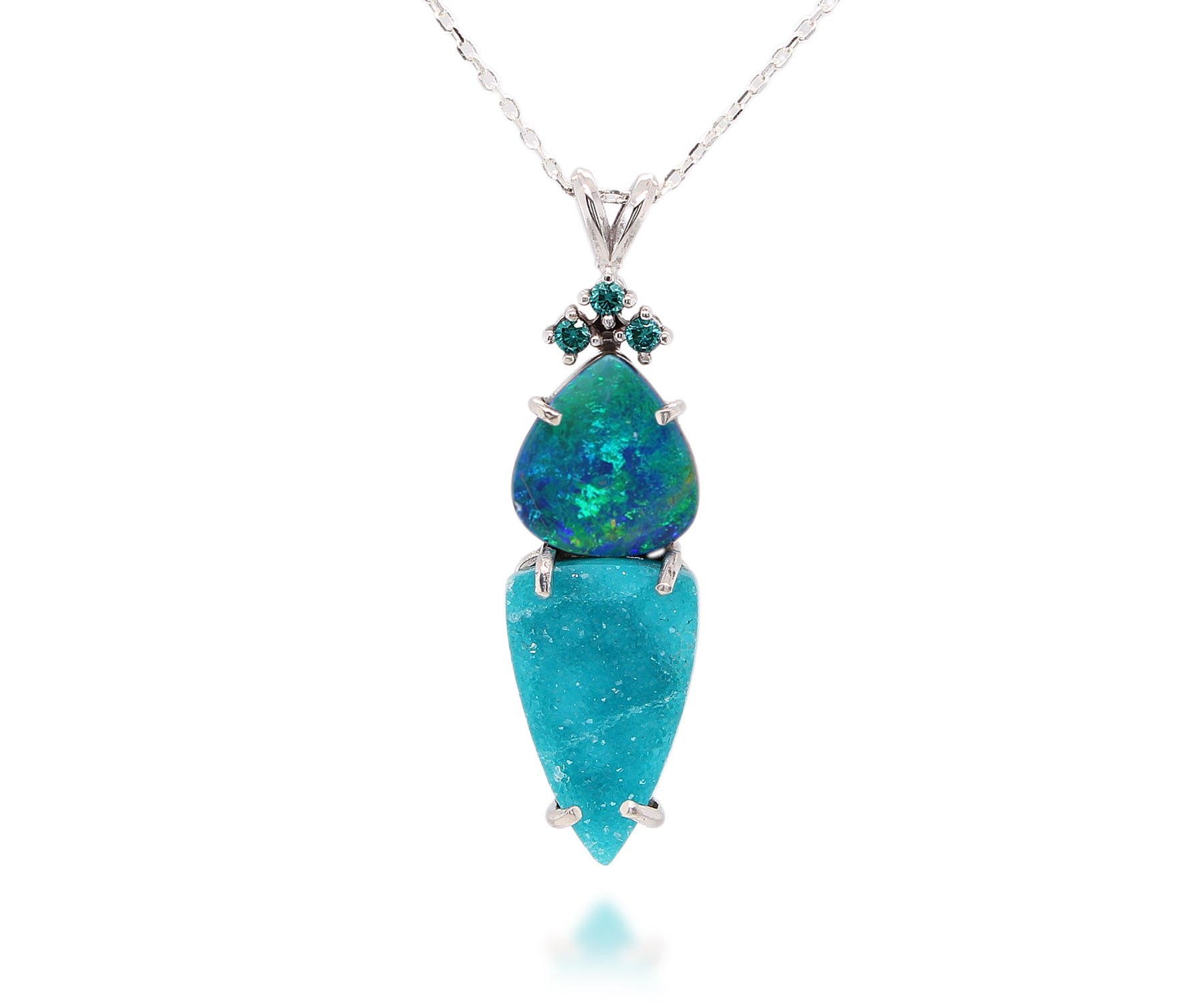 Double Drop Opal Chrysocolla Druzy Teal Diamond Set