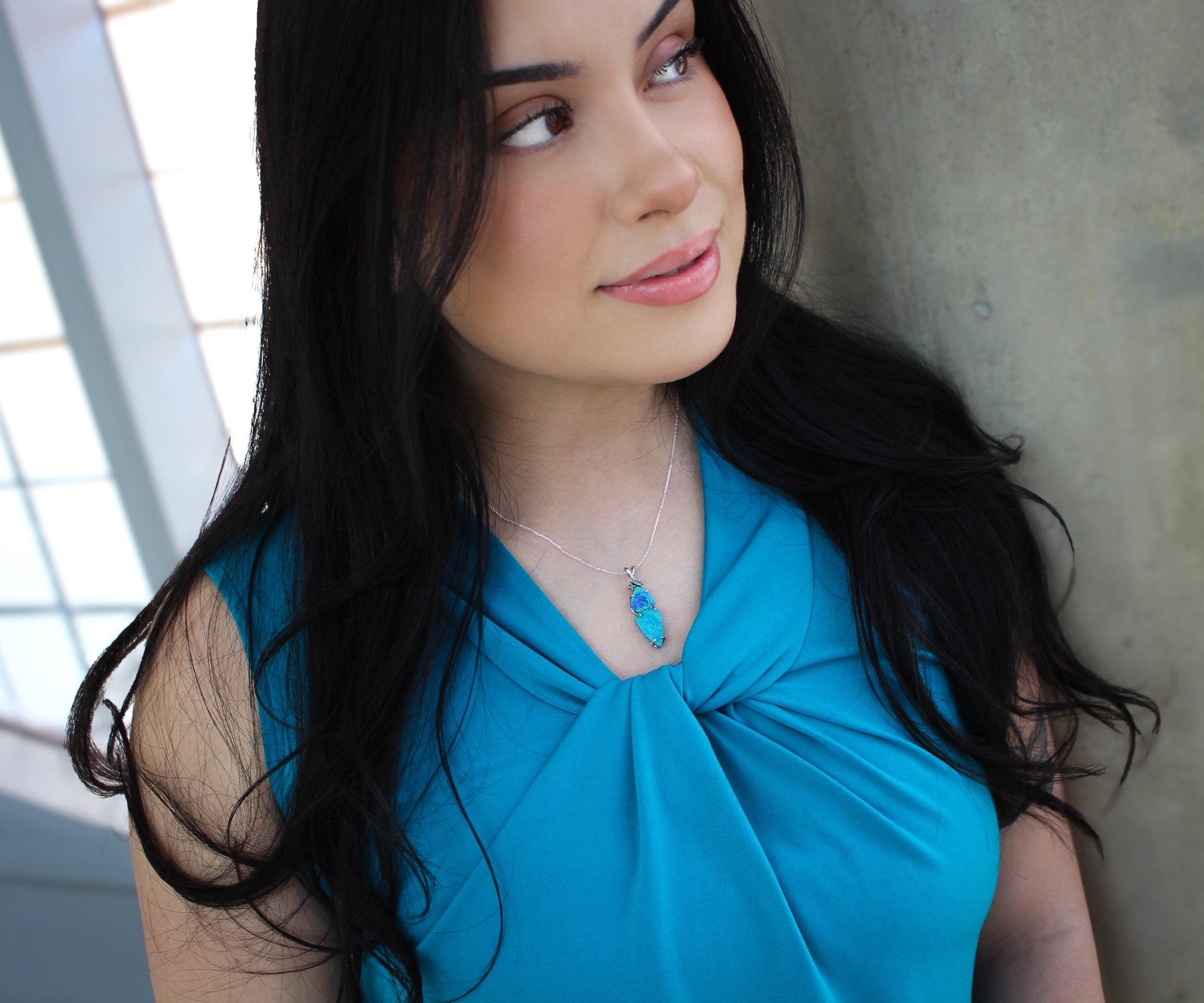 Double Drop Opal Teal Druzy Necklace