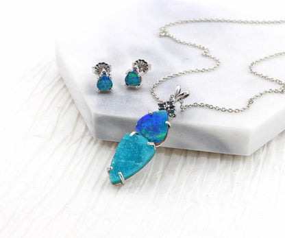 Double Drop Opal Teal Druzy Necklace