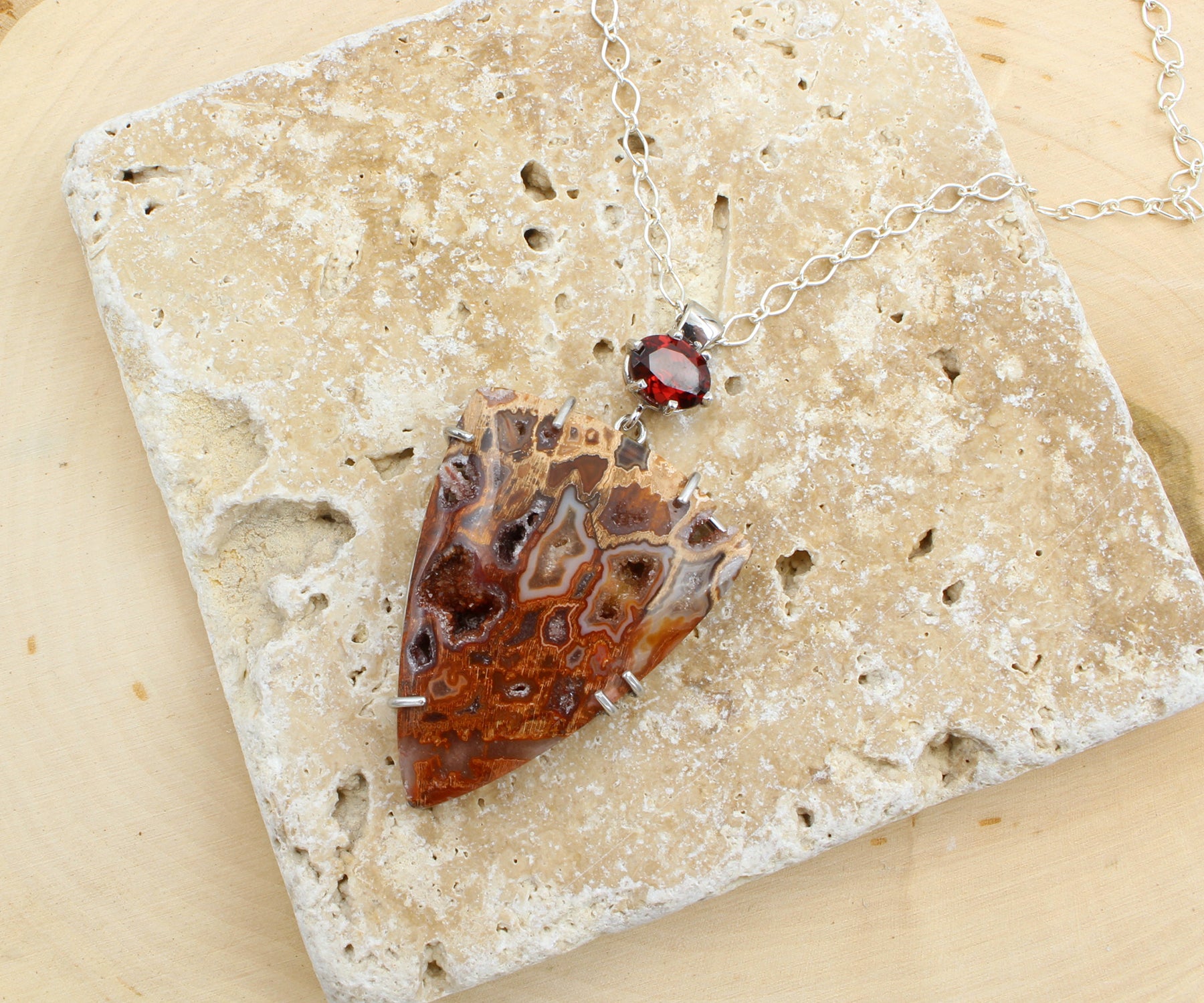 Petrified Wood Large Triangle Druzy Necklace