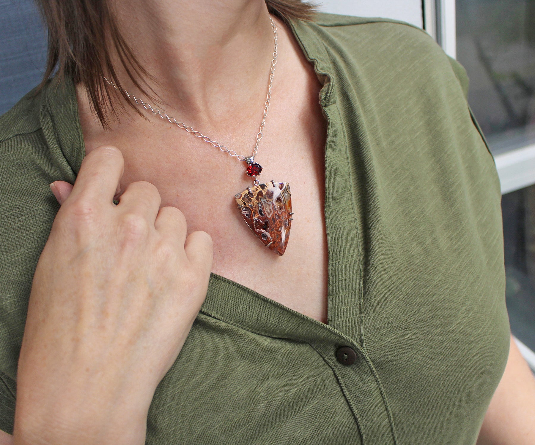 Petrified Wood Large Triangle Druzy Necklace