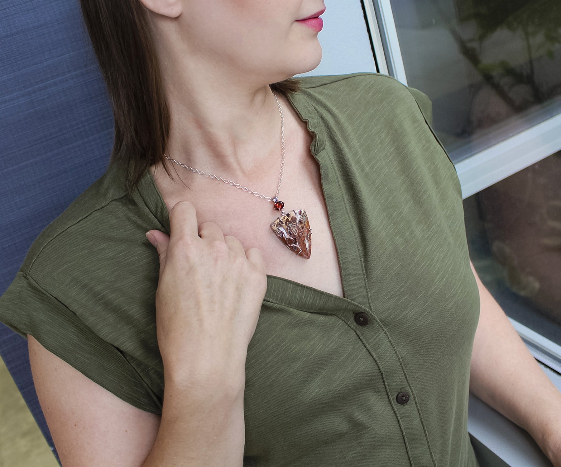 Petrified Wood Large Triangle Druzy Necklace