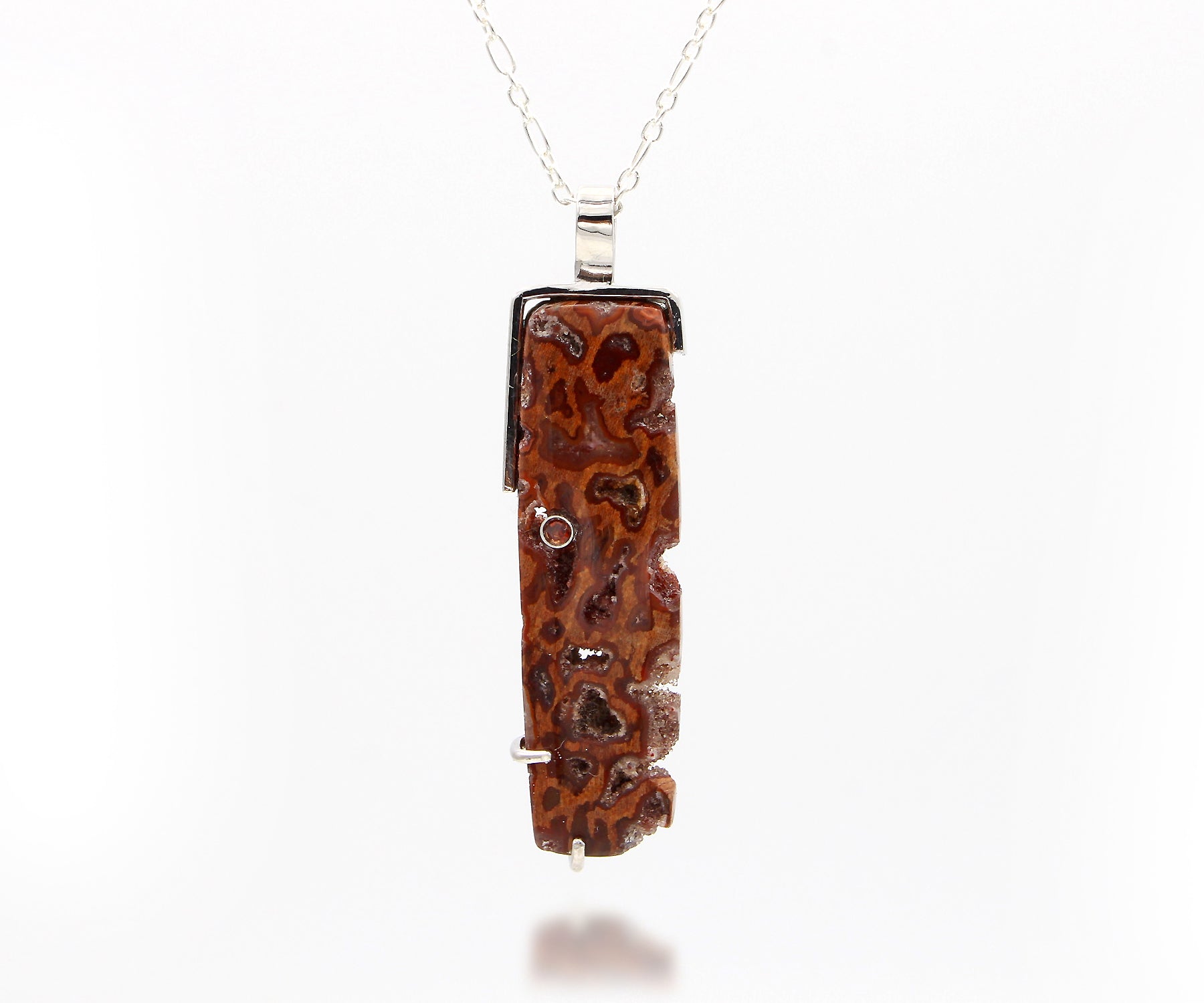 Petrified Wood Rectangular Druzy Necklace