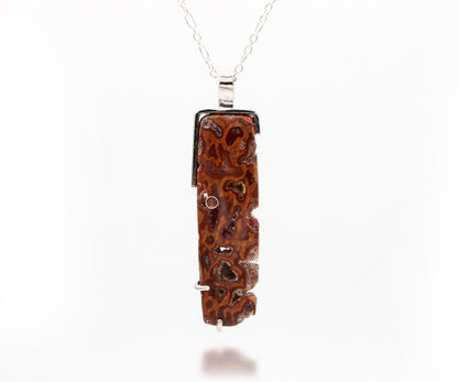 Petrified Wood Rectangular Druzy Necklace