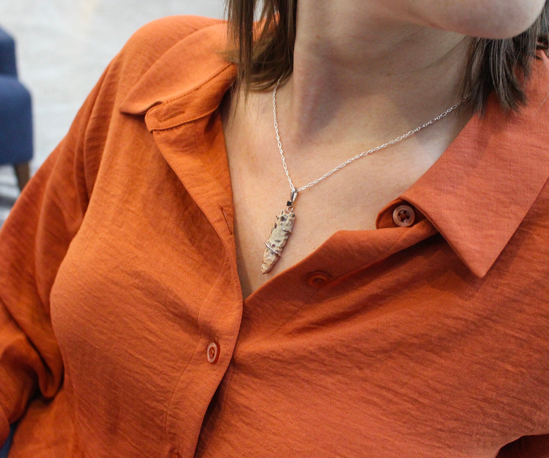 Petrified Wood Small Dagger Druzy Necklace