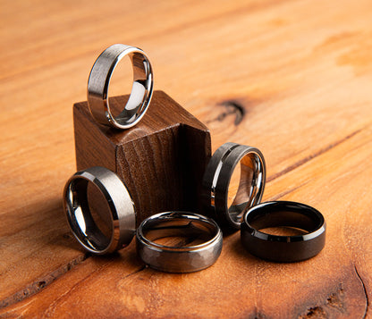 Offset Groove Beveled Edge Polished Tungsten Ring