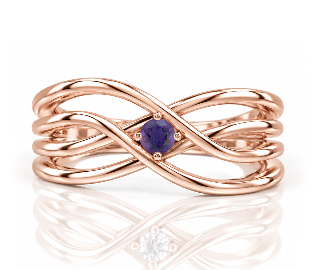 Double Criss Cross Wave Birthstone Gold Ring