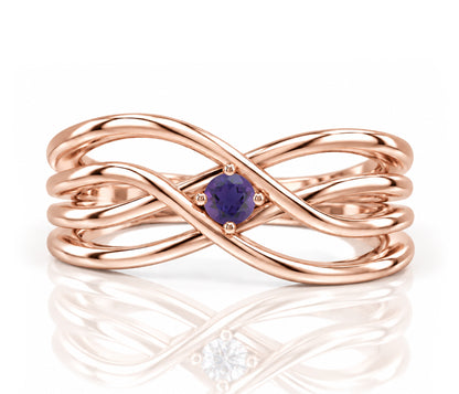 Double Criss Cross Wave Birthstone Gold Ring