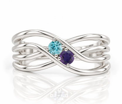 Double Criss Cross Wave Birthstone Silver Ring