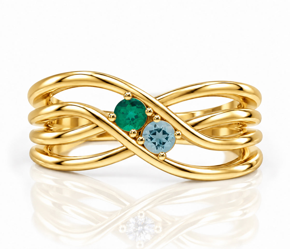 Double Criss Cross Wave Birthstone Gold Ring