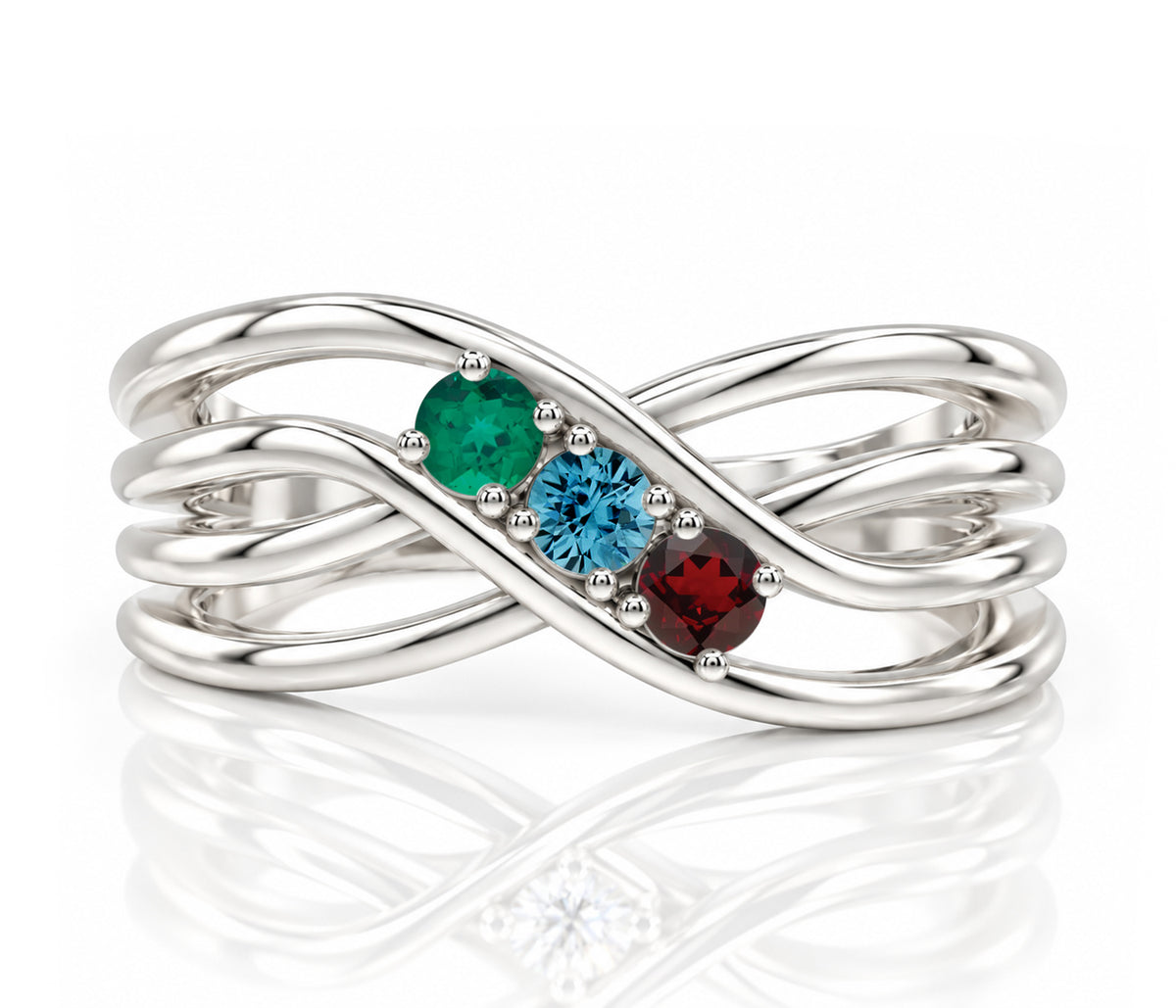 Double Criss Cross Wave Birthstone Silver Ring