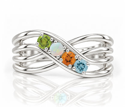 Double Criss Cross Wave Birthstone Silver Ring