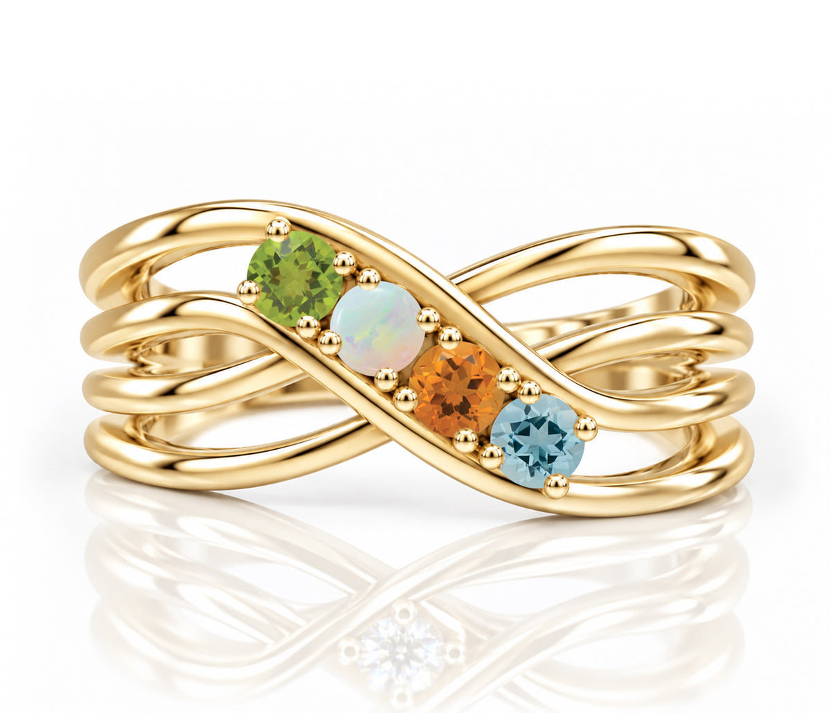 Double Criss Cross Wave Birthstone Gold Ring