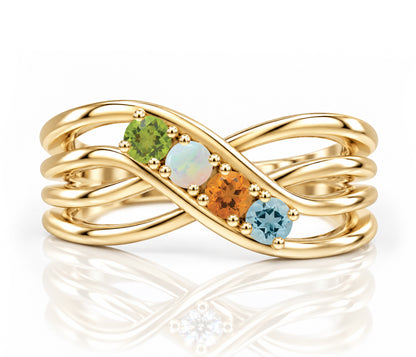 Double Criss Cross Wave Birthstone Gold Ring
