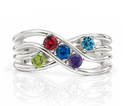 Double Criss Cross Wave Birthstone Silver Ring