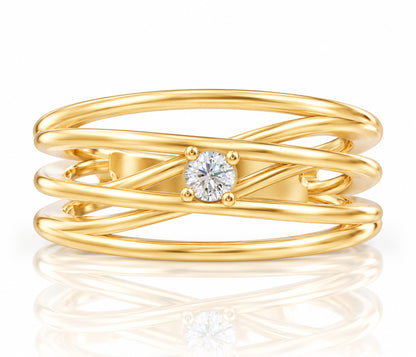 Wide Criss Cross Birthstone Gold Ring