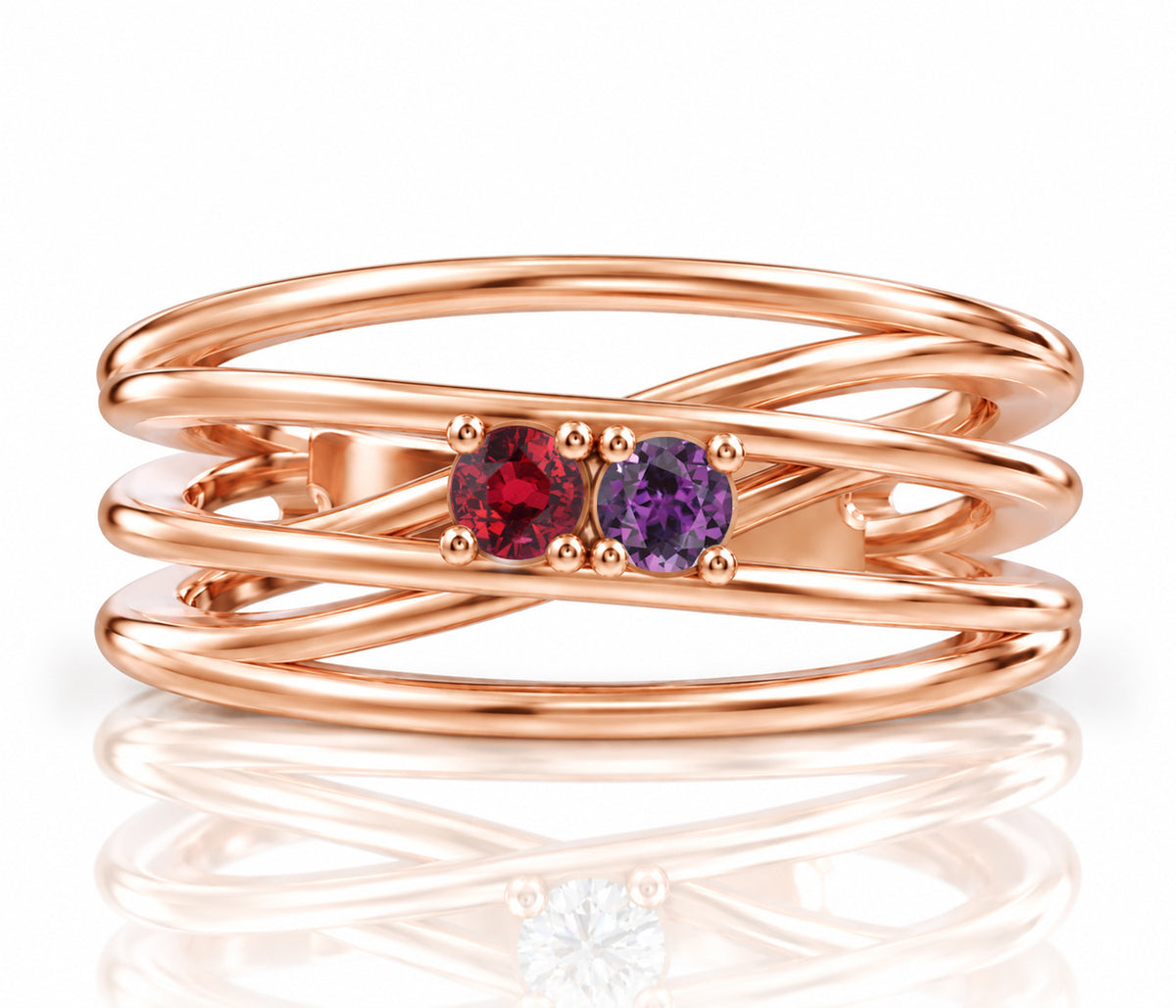 Wide Criss Cross Birthstone Gold Ring