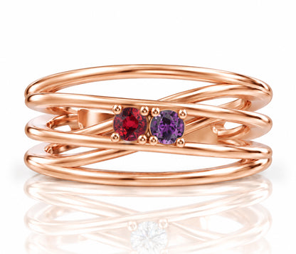 Wide Criss Cross Birthstone Gold Ring