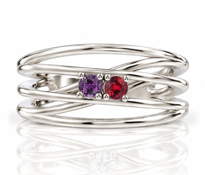 Wide Criss Cross Birthstone Gold Ring