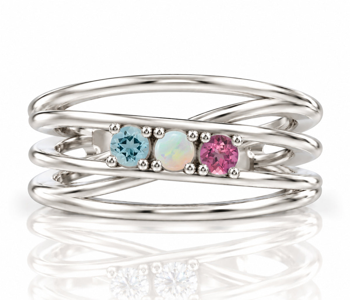 Wide Weave Birthstone Silver Ring