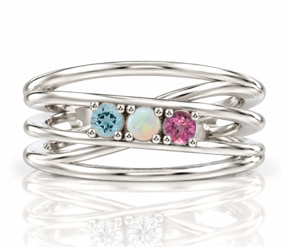 Wide Weave Birthstone Silver Ring