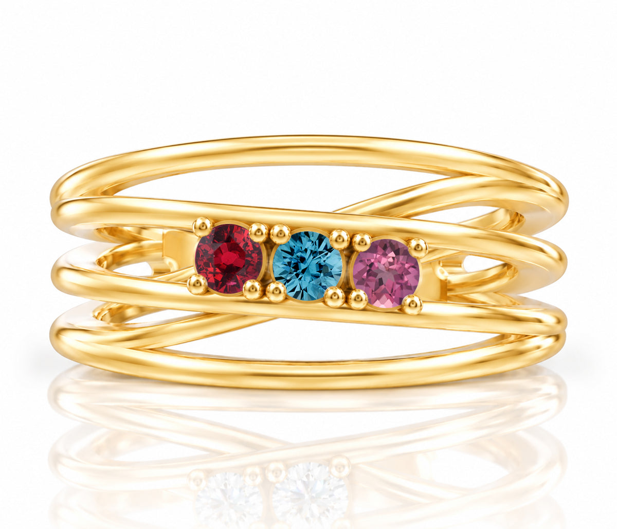Wide Criss Cross Birthstone Gold Ring
