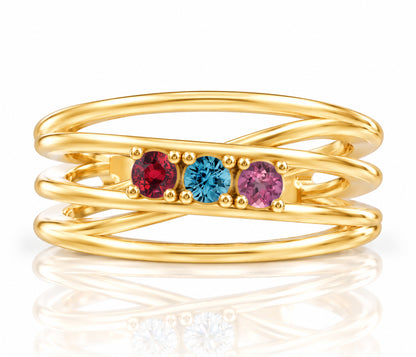 Wide Criss Cross Birthstone Gold Ring