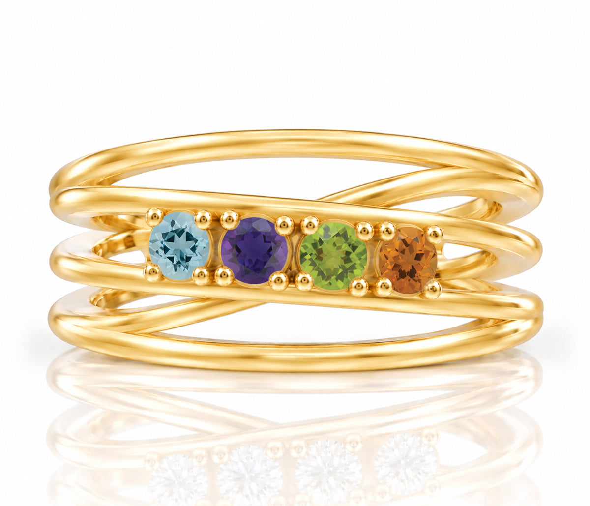 Wide Criss Cross Birthstone Gold Ring