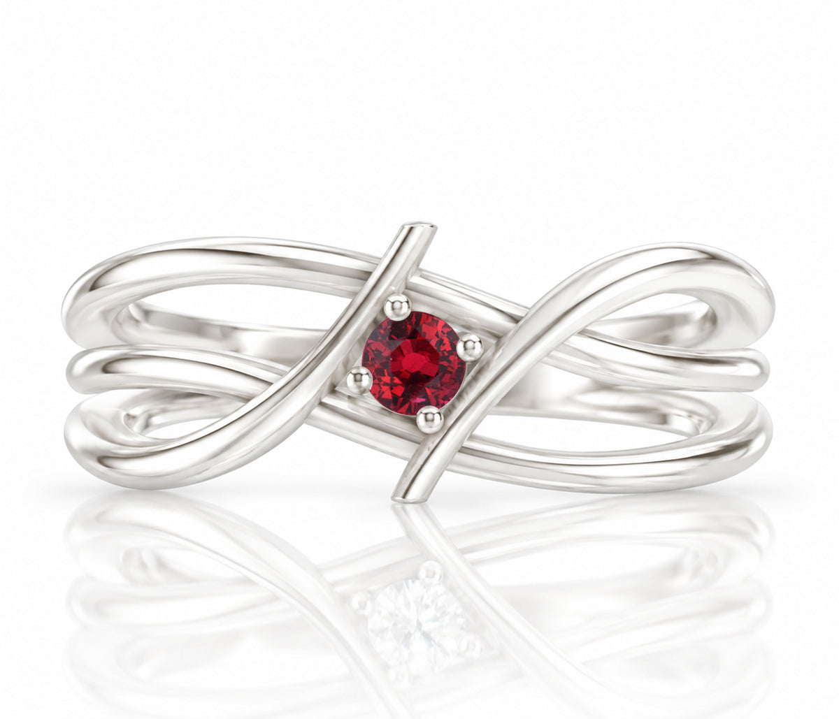 Double Bypass Birthstone Silver Ring