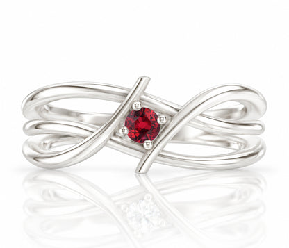 Double Bypass Birthstone Silver Ring