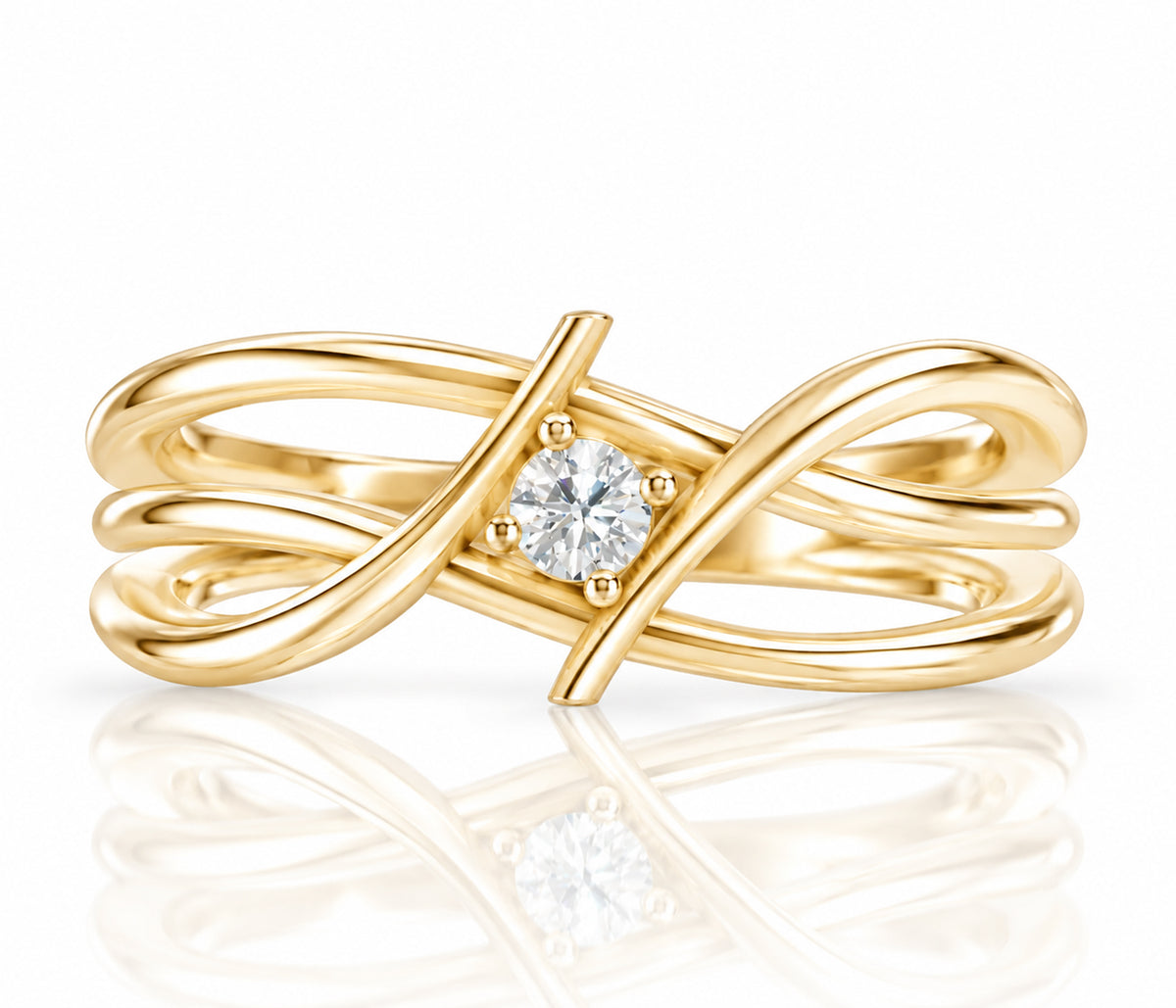 Double Twist Bypass Birthstone Gold Ring