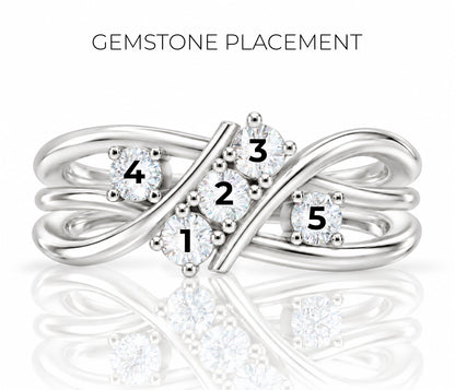 Double Twist Bypass Birthstone Gold Ring