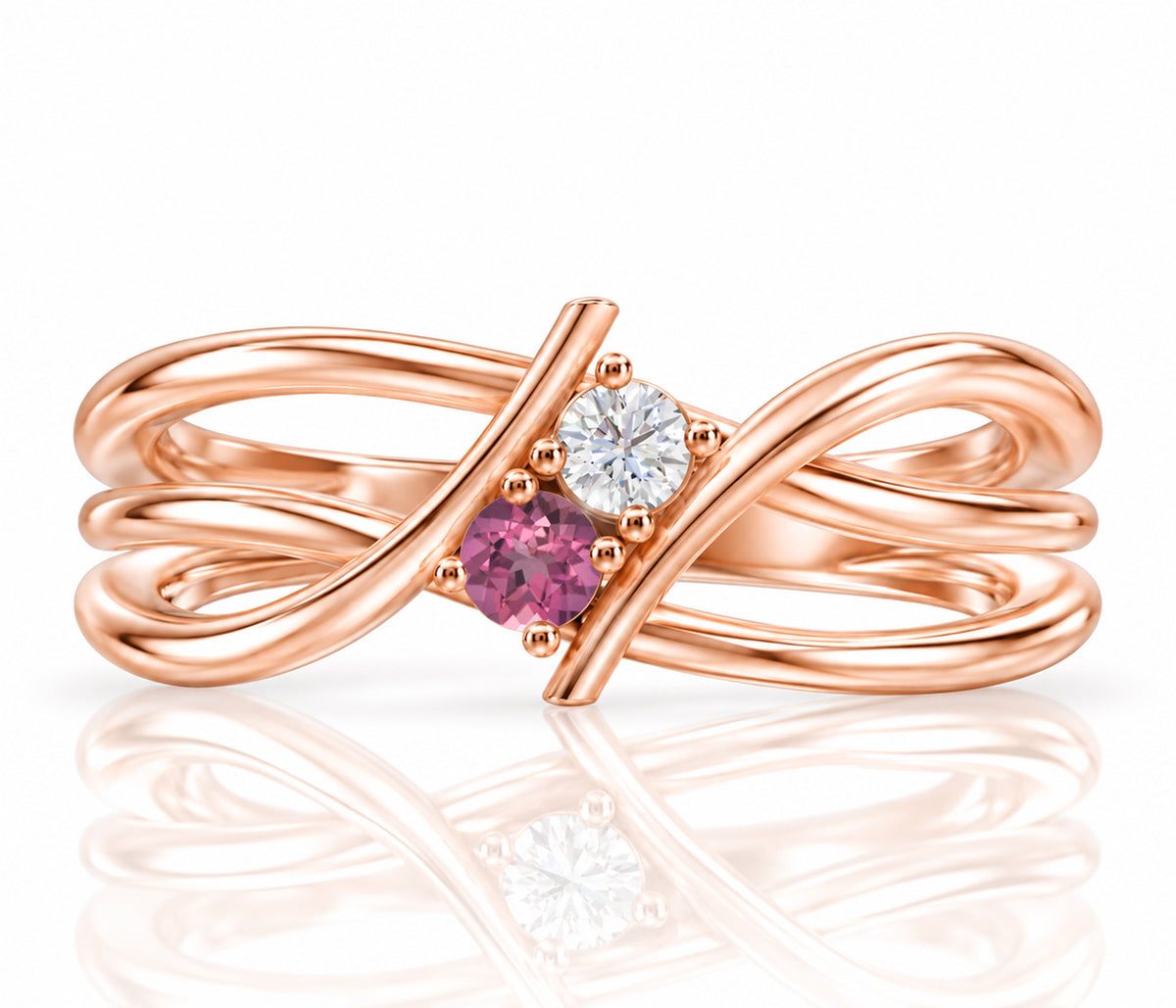 Double Twist Bypass Birthstone Gold Ring