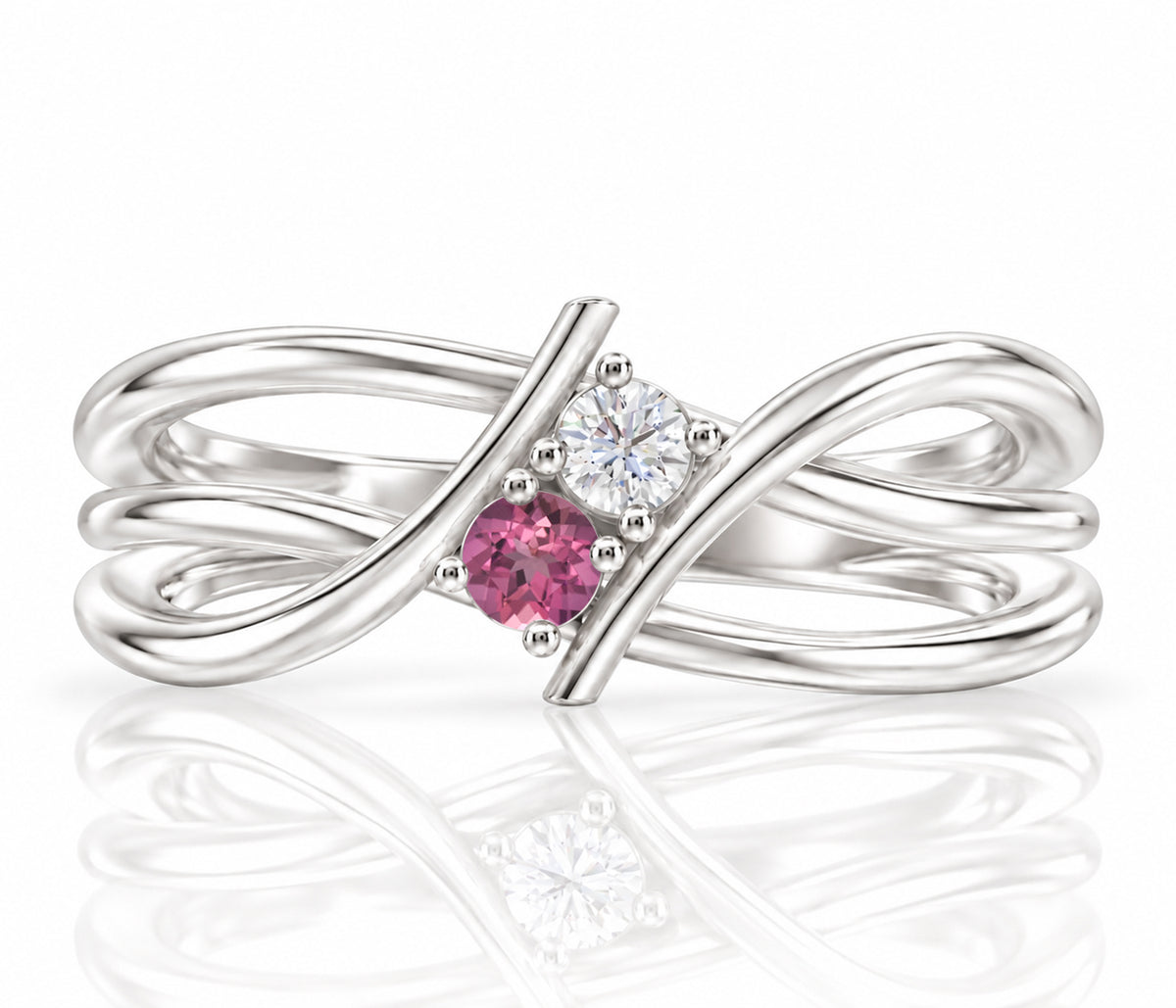 Double Bypass Birthstone Silver Ring