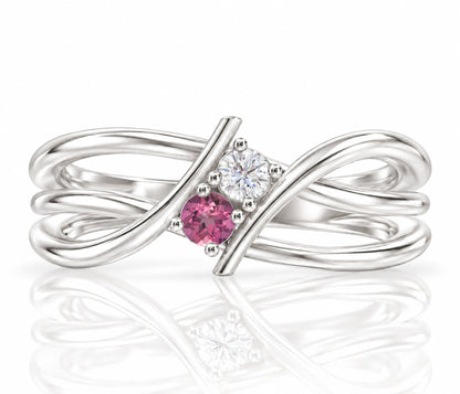 Double Bypass Birthstone Silver Ring
