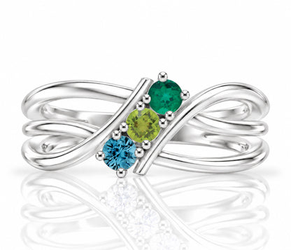 Double Bypass Birthstone Silver Ring