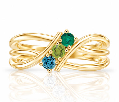 Double Twist Bypass Birthstone Gold Ring