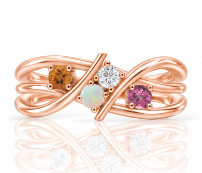 Double Twist Bypass Birthstone Gold Ring
