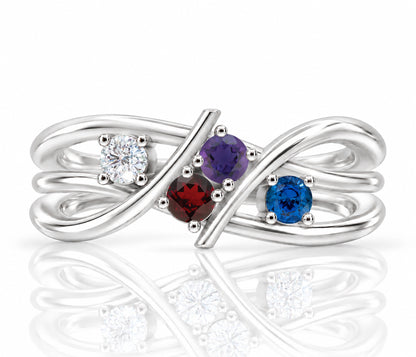 Double Twist Bypass Birthstone Gold Ring
