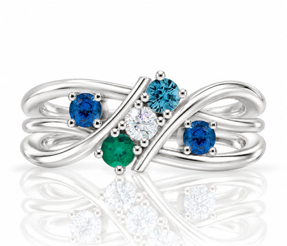 Double Twist Bypass Birthstone Gold Ring