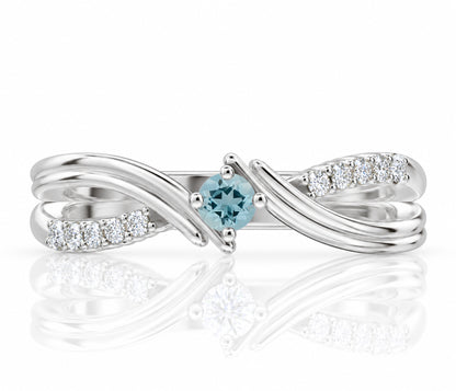Double Bypass Diamond Birthstone Silver Ring